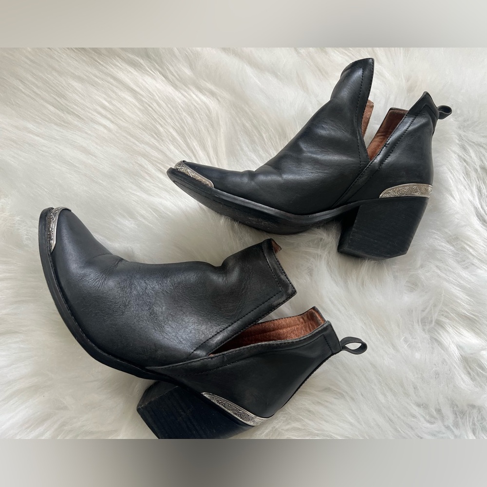 Jeffrey Campbell Cromwell - Black Ankle Boots with Silver Western Accents, 7.5